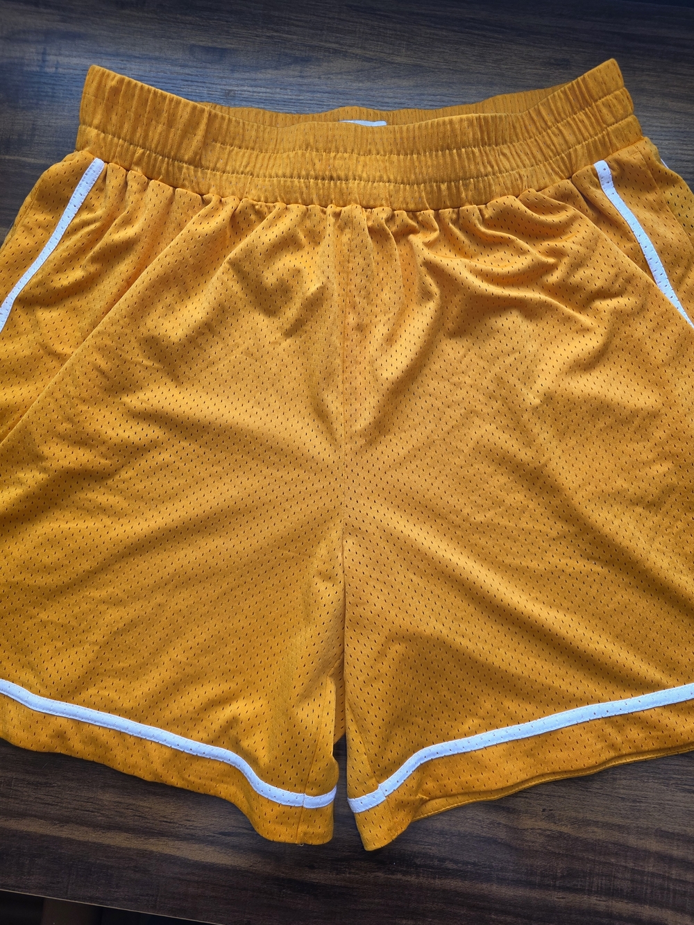 BDG Men's Athletic Mesh Shorts in Mustard Yellow with White Trim